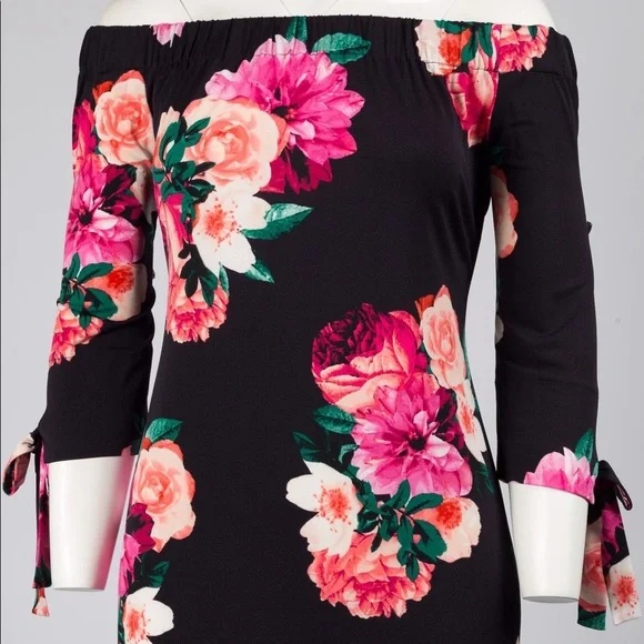 Eliza J Presidential Blue Day Floral Off Shoulder Sheath Dress 4 - Picture 5 of 9